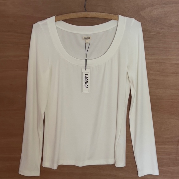 NWT L'AGENCE JOANNA off white ribbed long sleeve tee size M boat neck modal USA - Picture 1 of 6